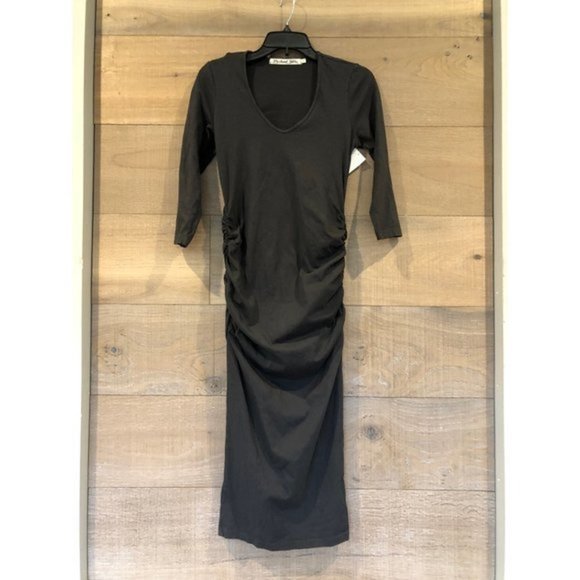 NWOT MICHAEL STARS Ruched midi grey cotton dress size S - Picture 3 of 5